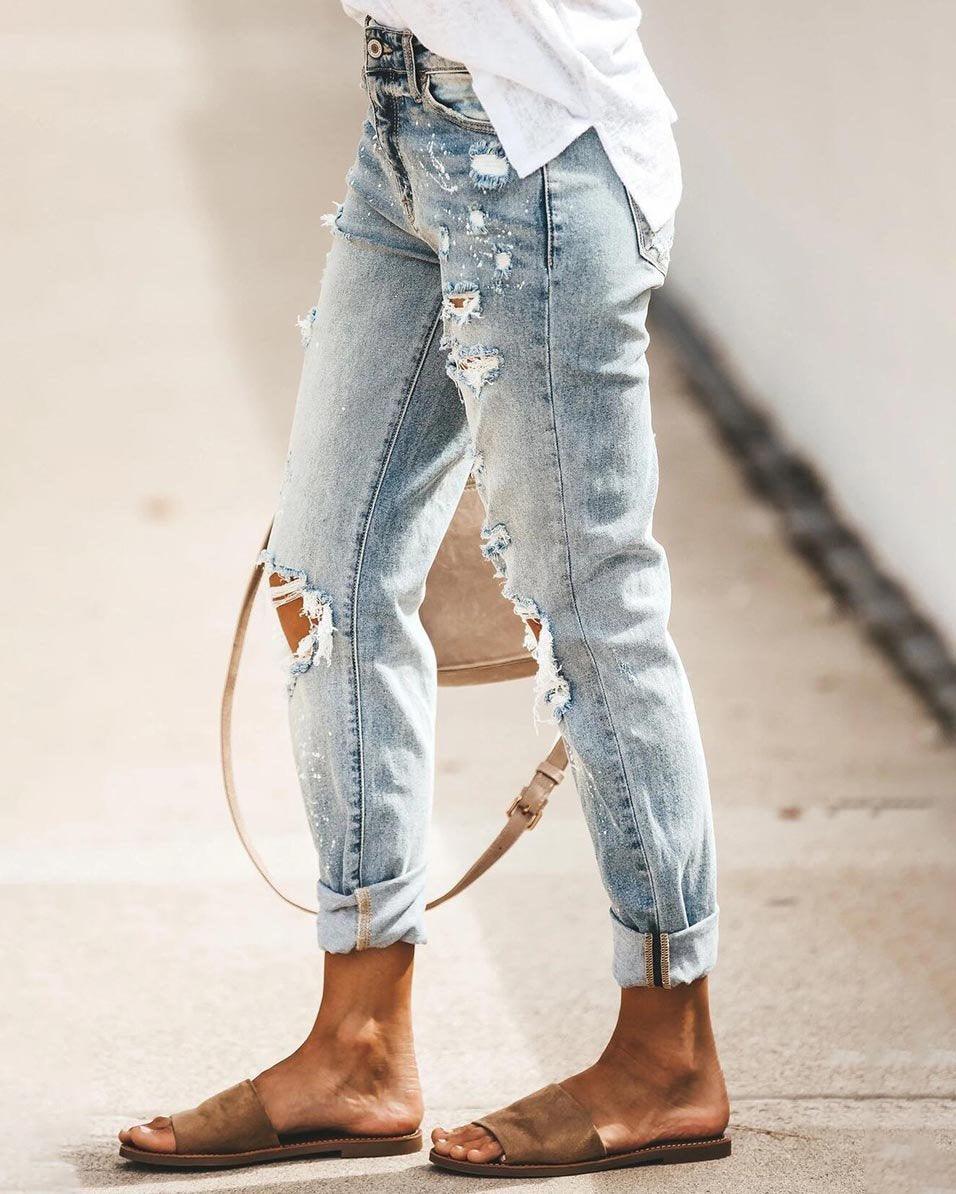 STRAIGHT RIPPED JEANS(2 COLORS)