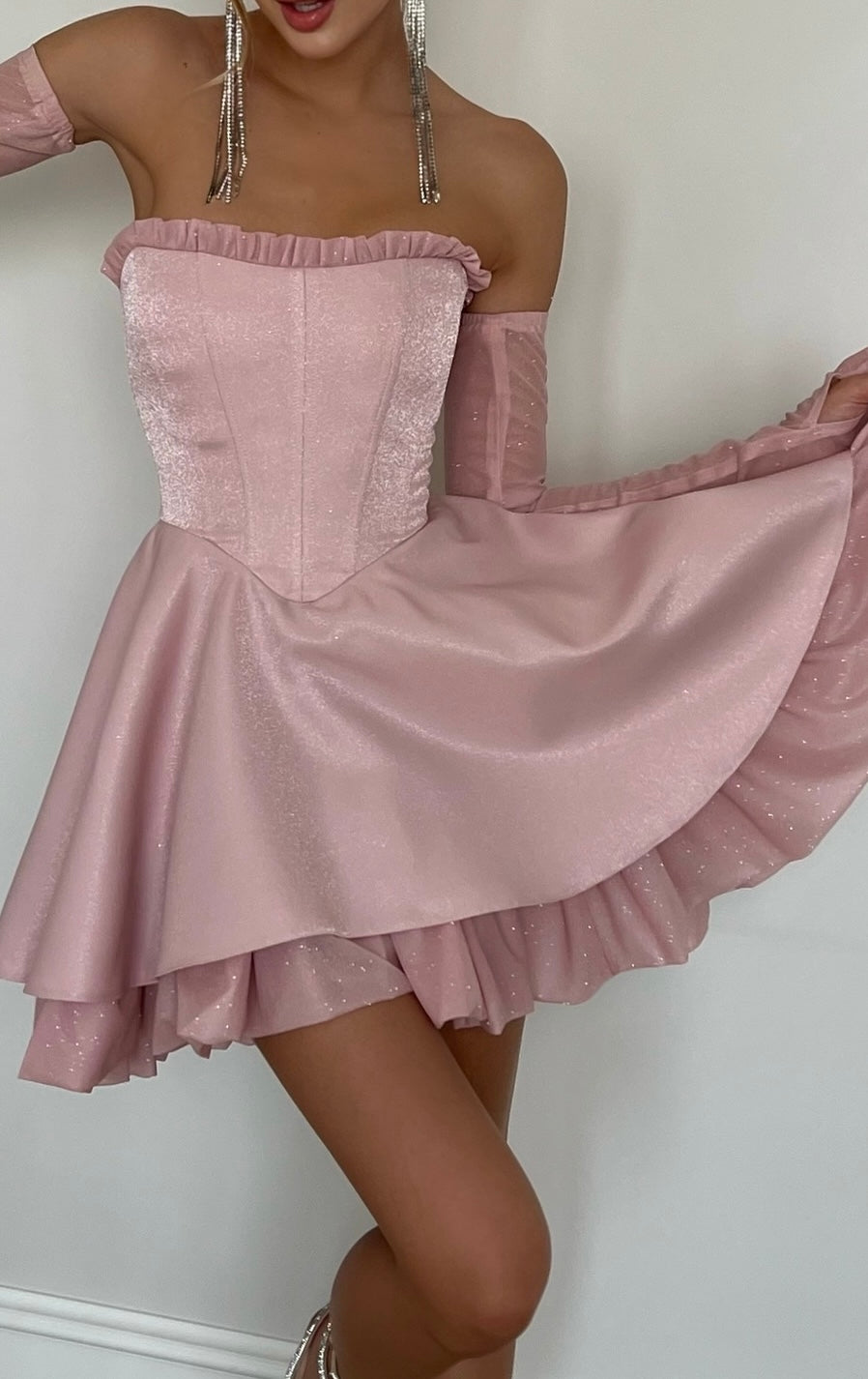 Tube Top Wooden Ear Multi-Layer Lotus Leaf Mini Dress