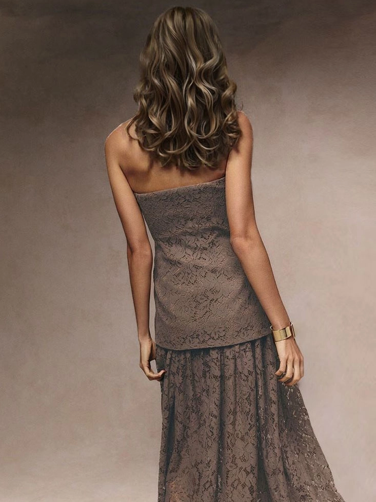 Sexy off-the-Shoulder Tube Top Lace Stitching Maxi Dress