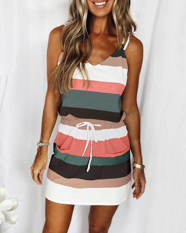 DRAWSTRING SUSPENDER STRIPES DRESS (4 COLORS)