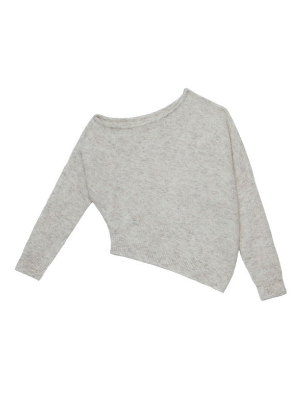 Casual Loose Long Sleeves Solid Color Off-The-Shoulder Sweater Tops