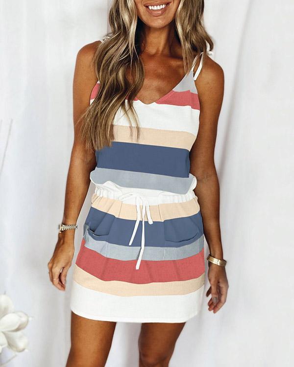 DRAWSTRING SUSPENDER STRIPES DRESS (4 COLORS)