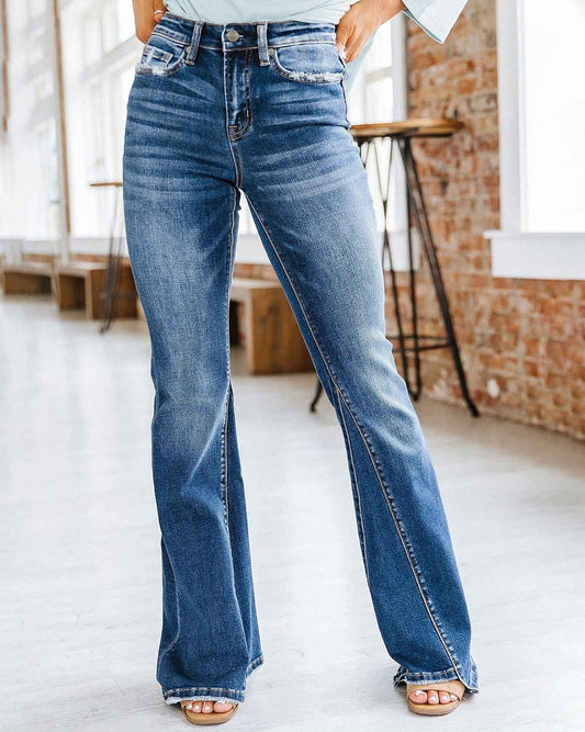 HIGH RISE FLARE DENIM JEANS