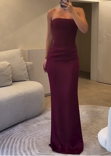 Sexy off-the-Shoulder Tube Top off-Neck Solid Color Maxi Dress