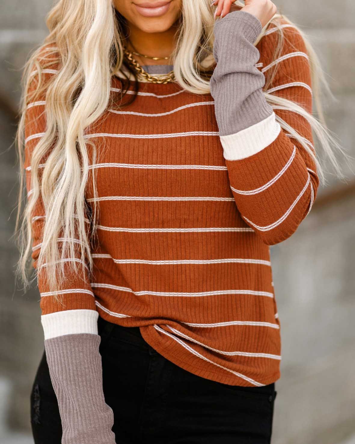 CONTRAST LONG SLEEVE TOP(4 COLORS)