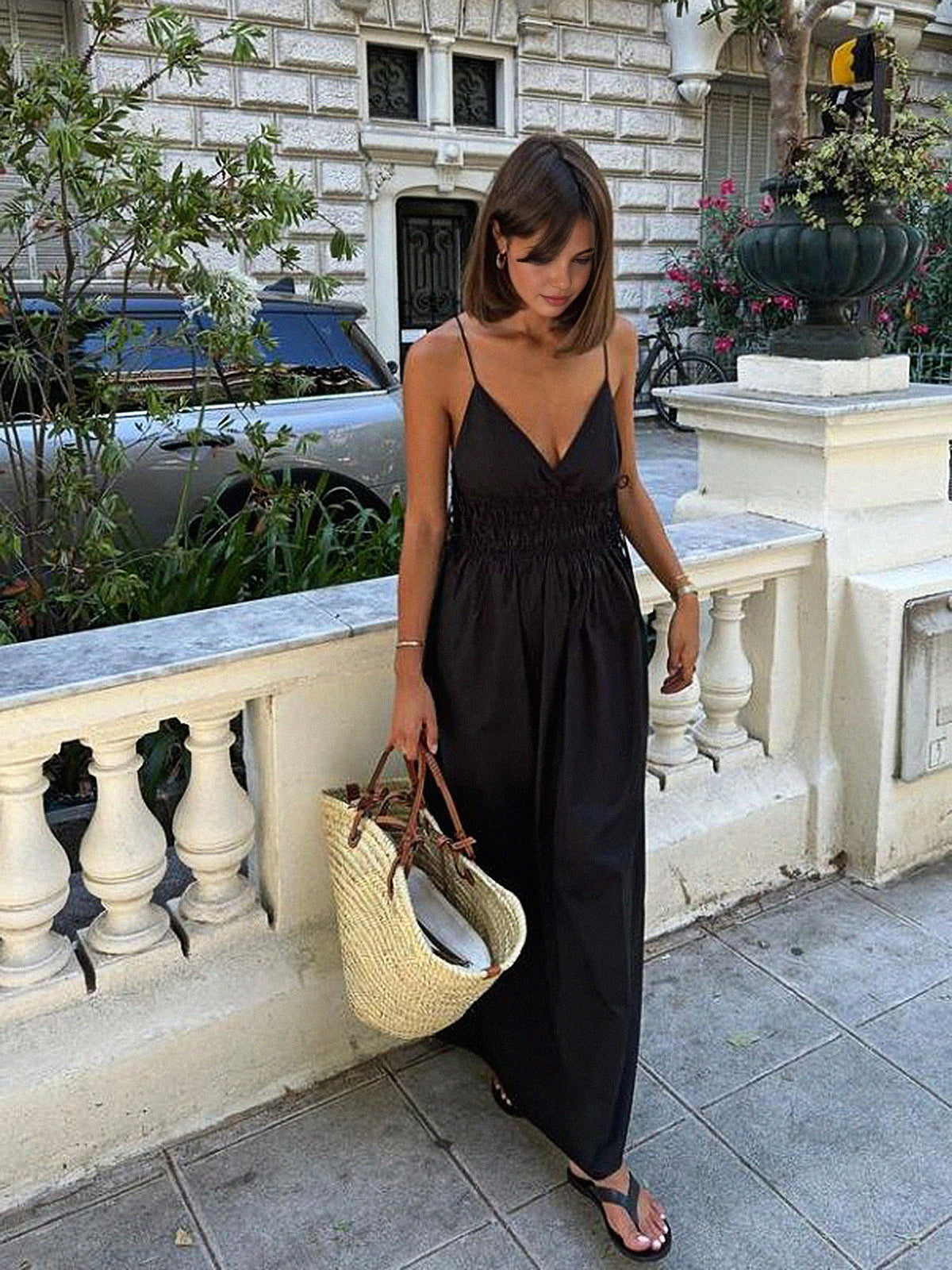 Backless Drawstring Cami Long Dress