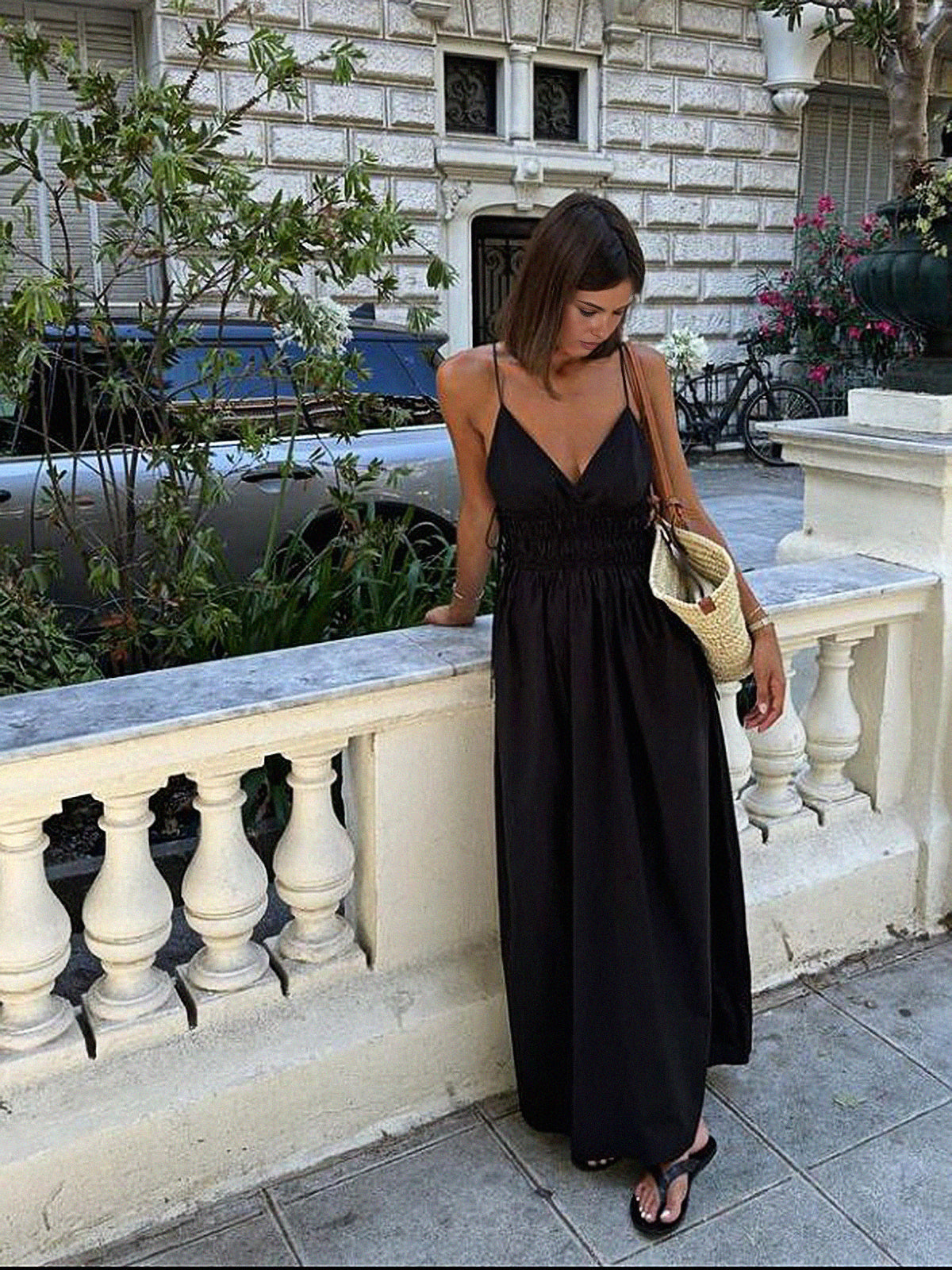 Backless Drawstring Cami Long Dress