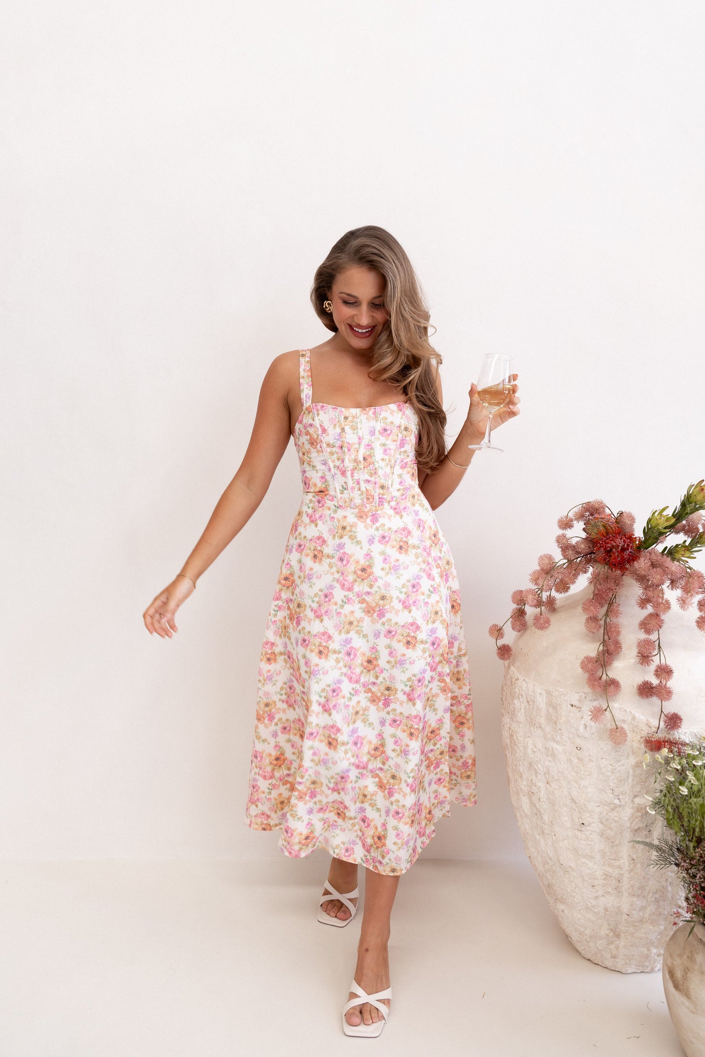 Cosima Midi Dress - Pink Floral