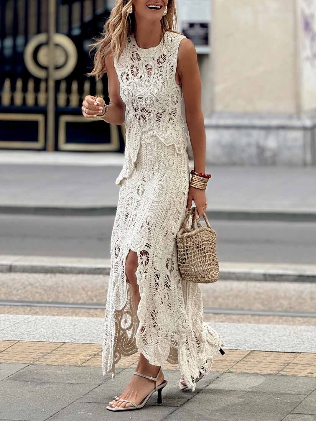 Casual Irregular Hollow Lace Tank Tops