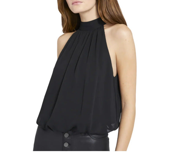 New Design Sense Sleeveless Shirt Women's Niche Wear Beauty Shoulder French Style Halterneck Vest Women's Top