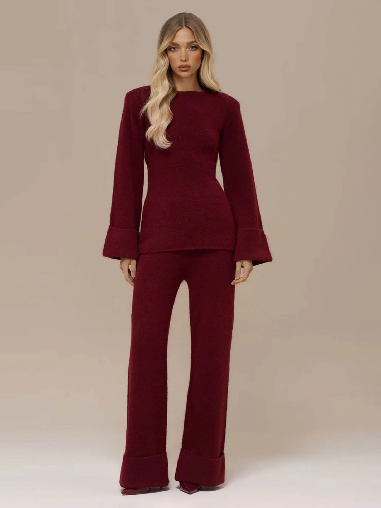 Sexy Solid Color Temperament Long Sleeve Trousers Suit