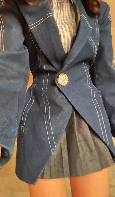 Sexy Temperament Elegant Striped Single Button Coat