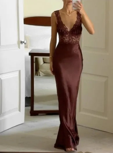 Sexy Deep V Lace Stitching Dress