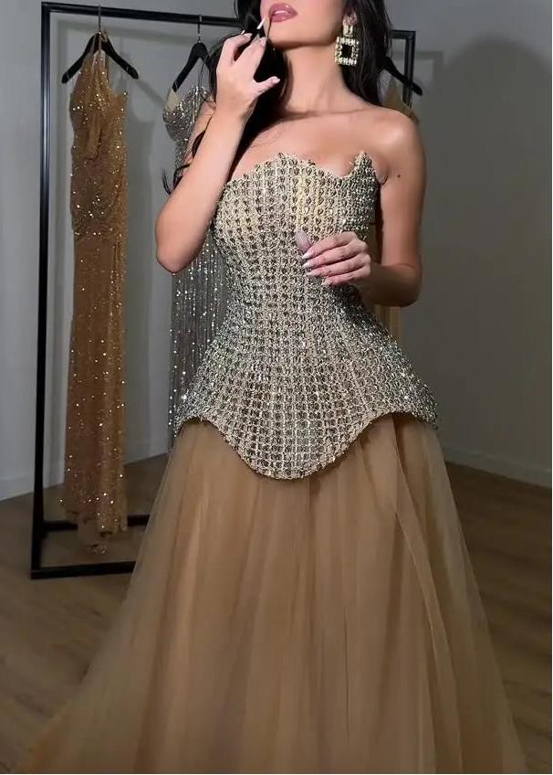 Sexy Luxury Tube Top Rhinestone Queen Swing Maxi Dress