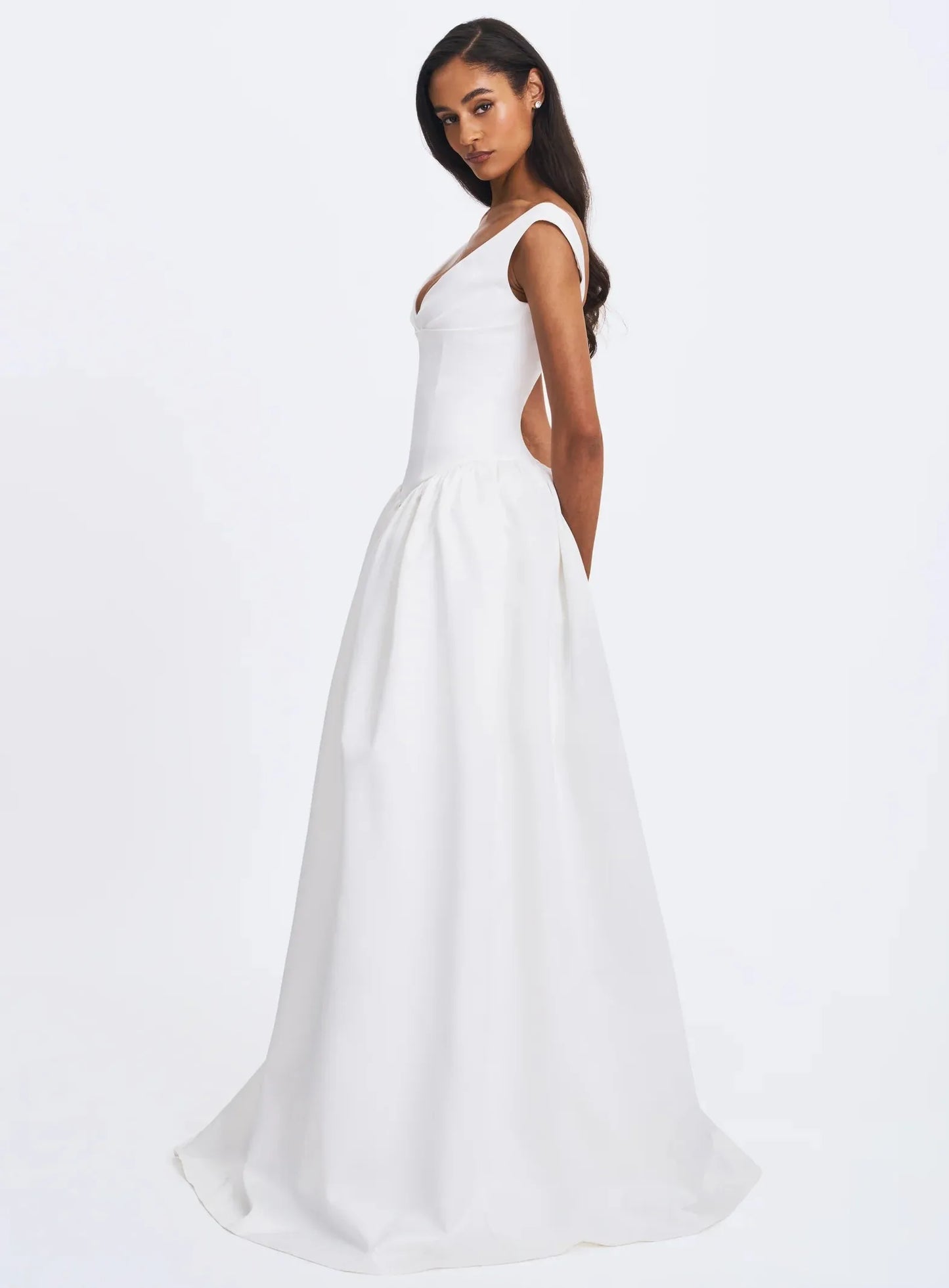 Minimalist Square Neck Waist-Cinched Wedding Dress