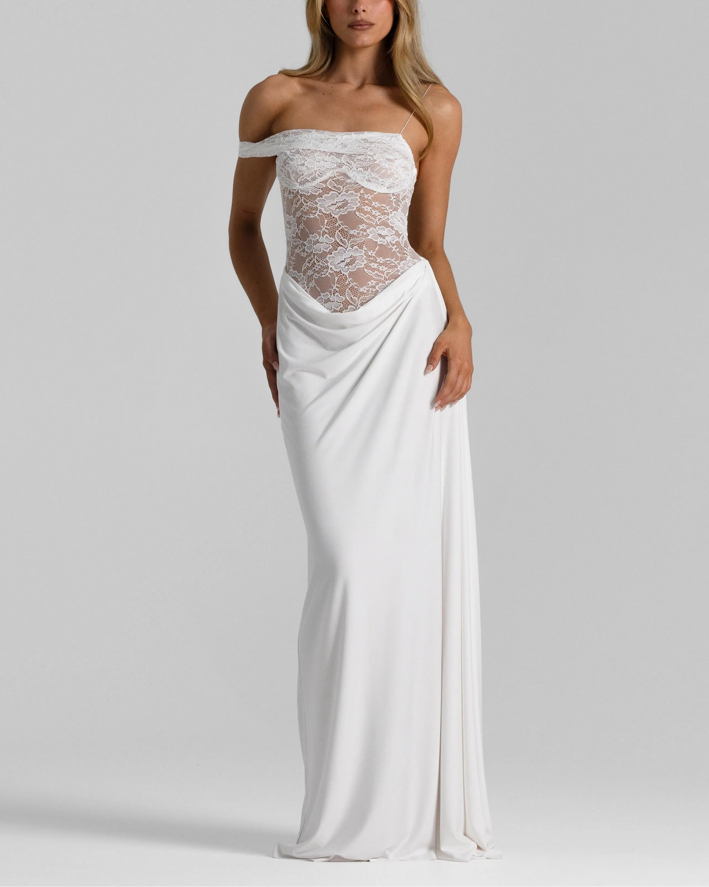 Sexy Lace Stitching Pure Color Maxi Dress