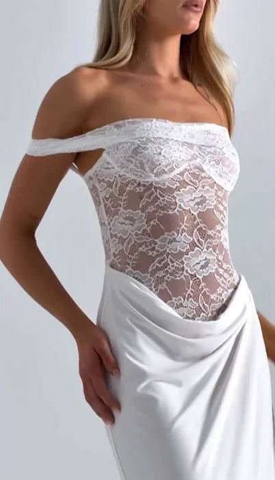 Sexy Lace Stitching Pure Color Maxi Dress