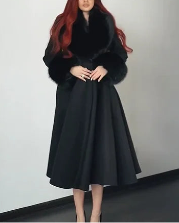 Sexy Long Sleeve Furry Solid Color Long-Cut Coat Dress Midi Dress