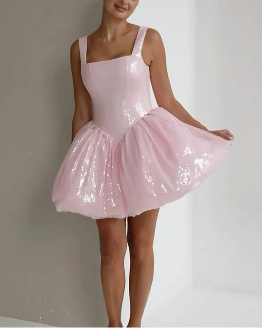 Sexy U Collar Sequined Cute Mini Dress