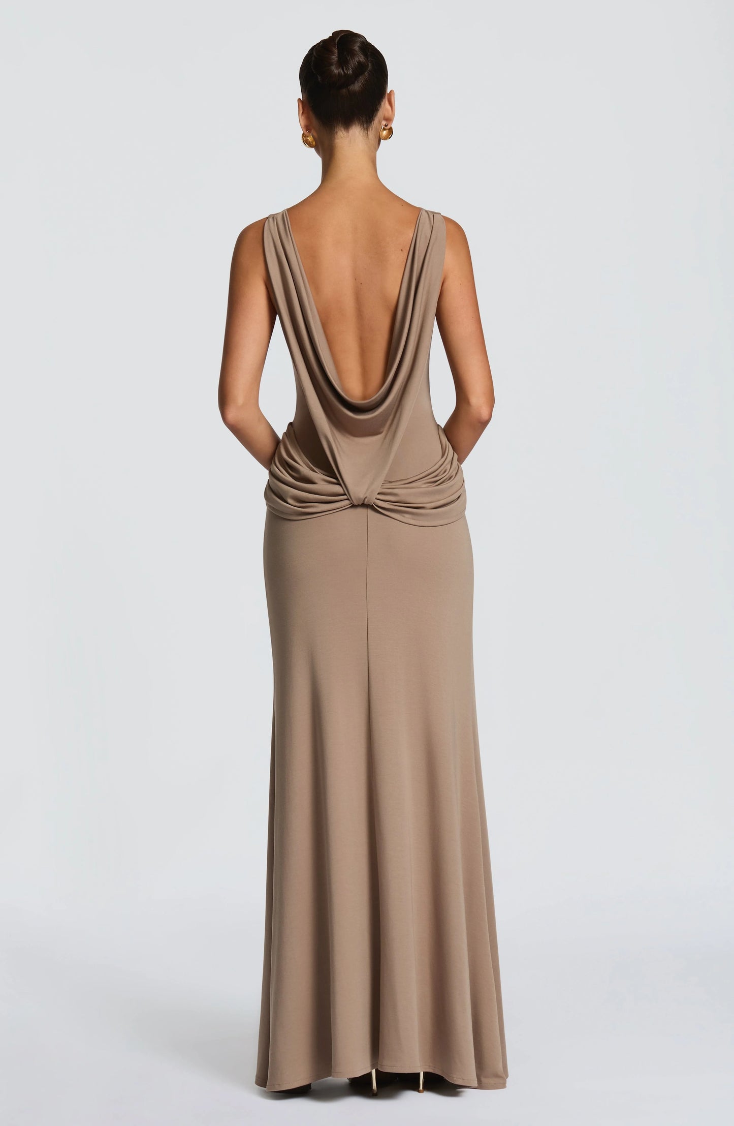 Sleeveless Ruched Backless High-Slit Bodycon Evening Gown