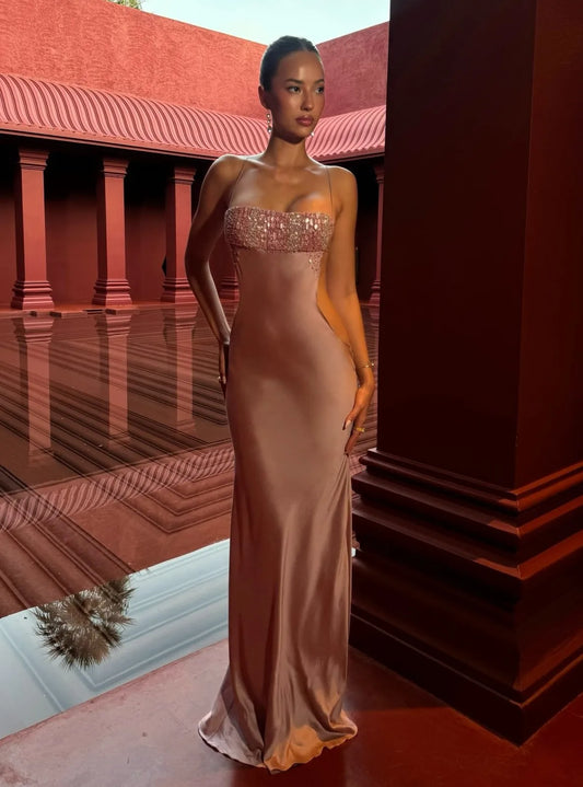 Sexy Sling Rhinestone Bandeau Slim-Fit Dress