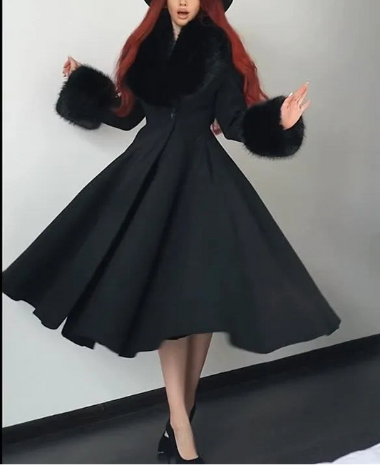 Sexy Long Sleeve Furry Solid Color Long-Cut Coat Dress Midi Dress