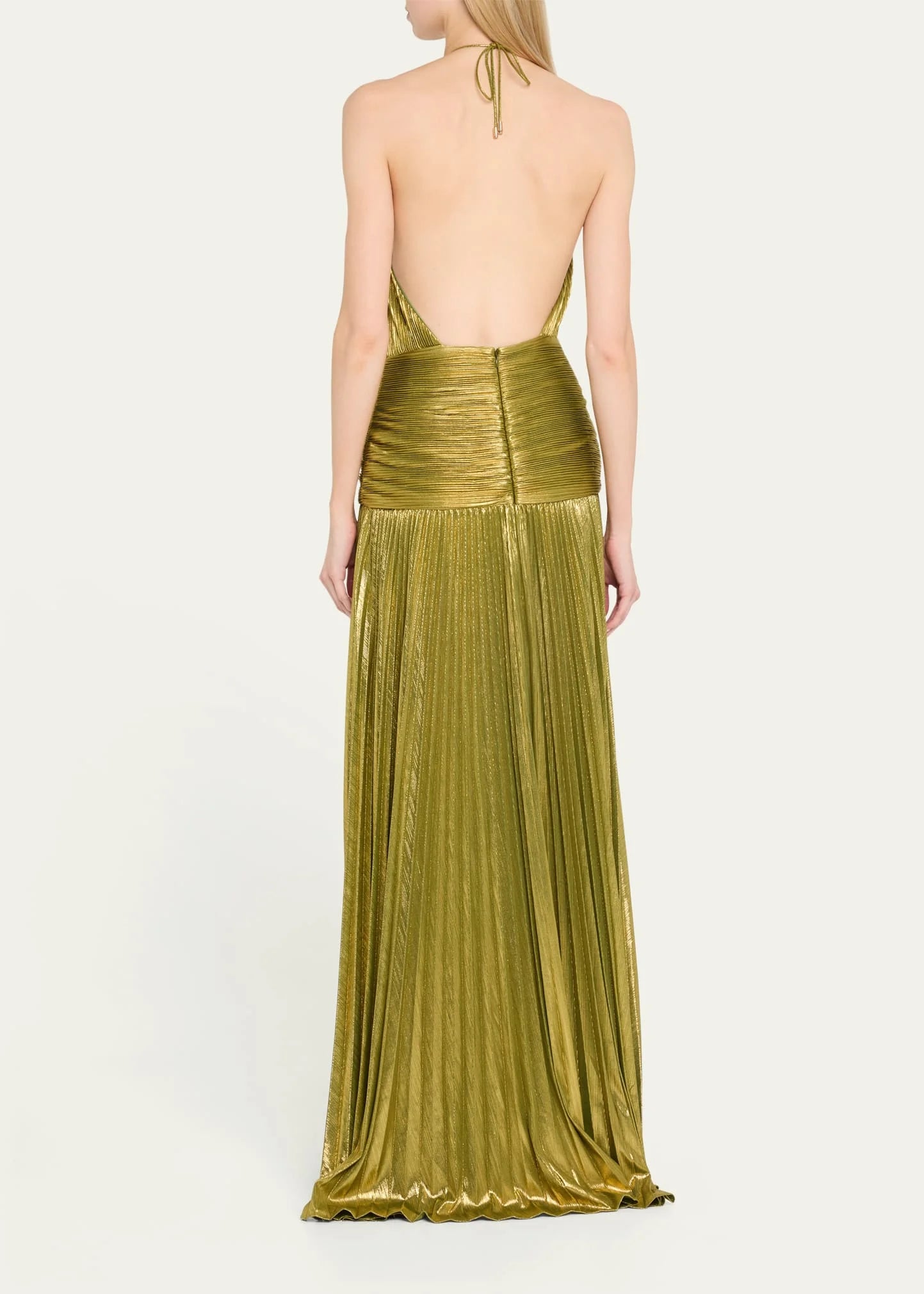 Gold Luxury Gown - Halter Backless Pleated Evening Dress
