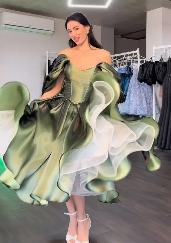 Sexy Tube Top Cinched Waist Patchwork Pleated Skirt