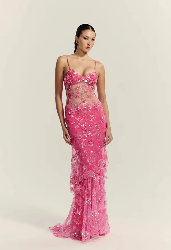 Sexy Sequined Suspender See-through Dress