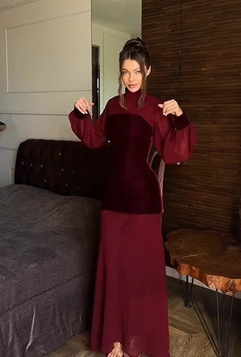 Sexy Chiffon Half Turtleneck Solid Color Dress