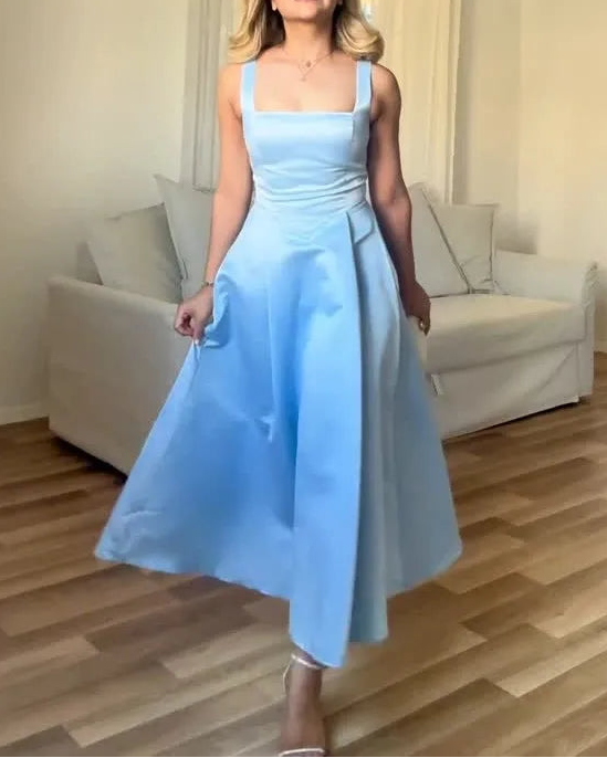 Sexy U Collar Solid Color Casual Midi Dress