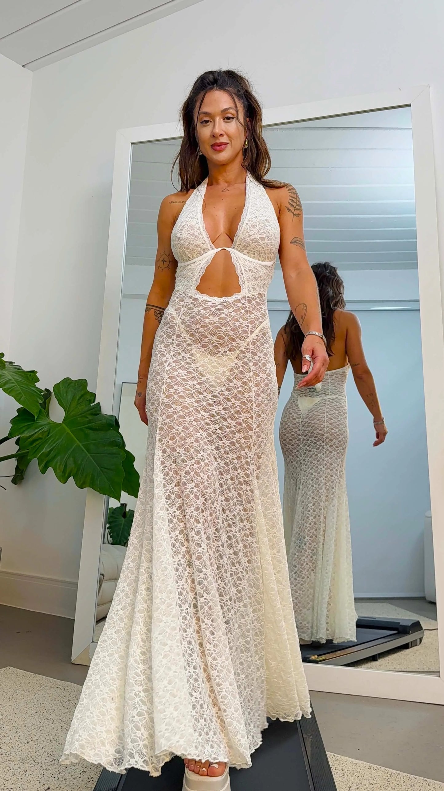 Sexy Halter Lace Sheer Evening Gown