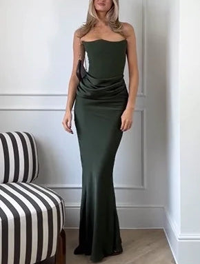 Sexy off-the-Shoulder Slim-Fit Solid Color Maxi Dress