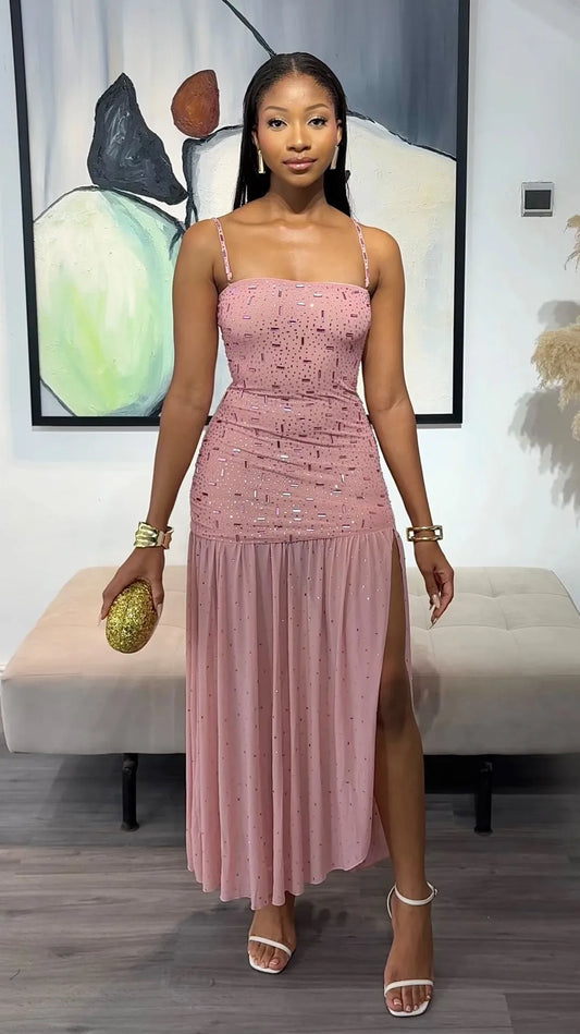 Sexy Sling Slim-Fit Sequined Slit Dress