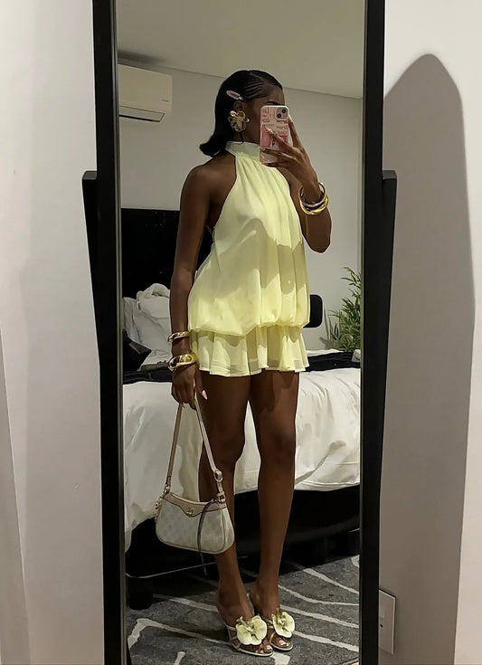 Sexy Halter Backless Chiffon Mini Skirt