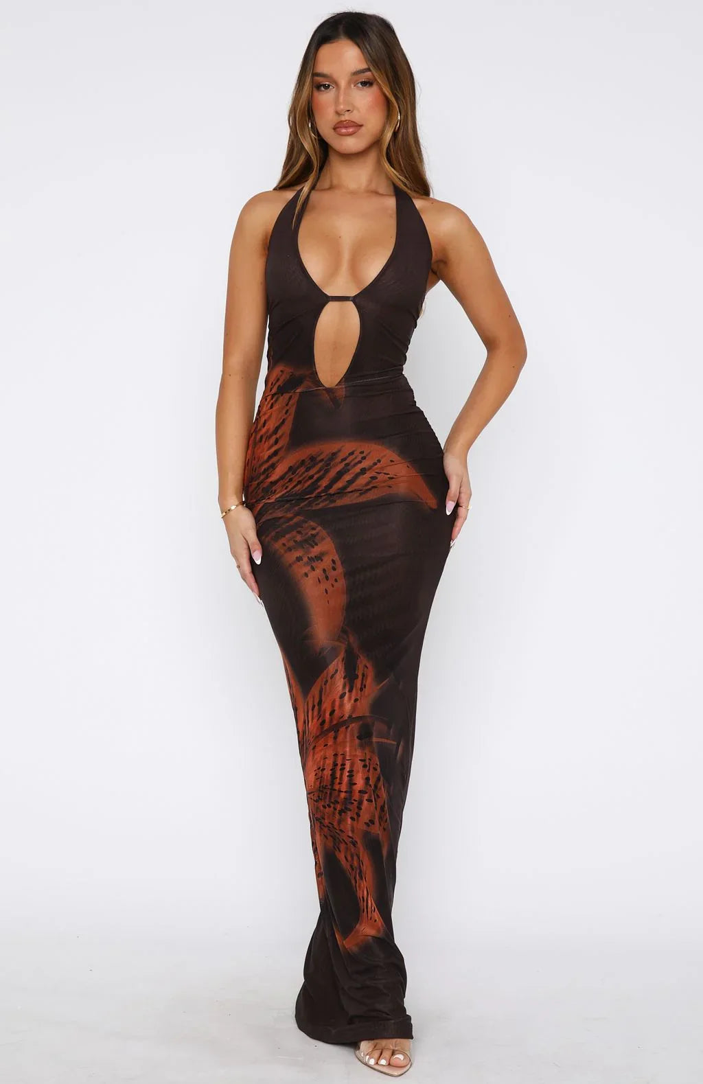 Sexy Halter Hollow Print Dress