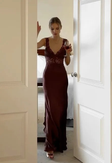 Sexy Deep V Lace Stitching Dress