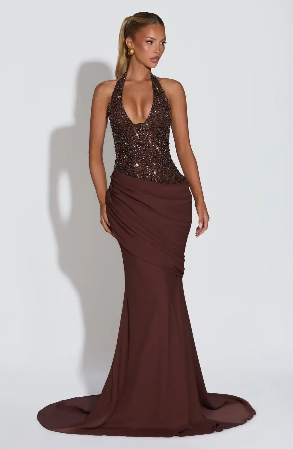 Sexy Halter Deep V Sequin Stitching Dress