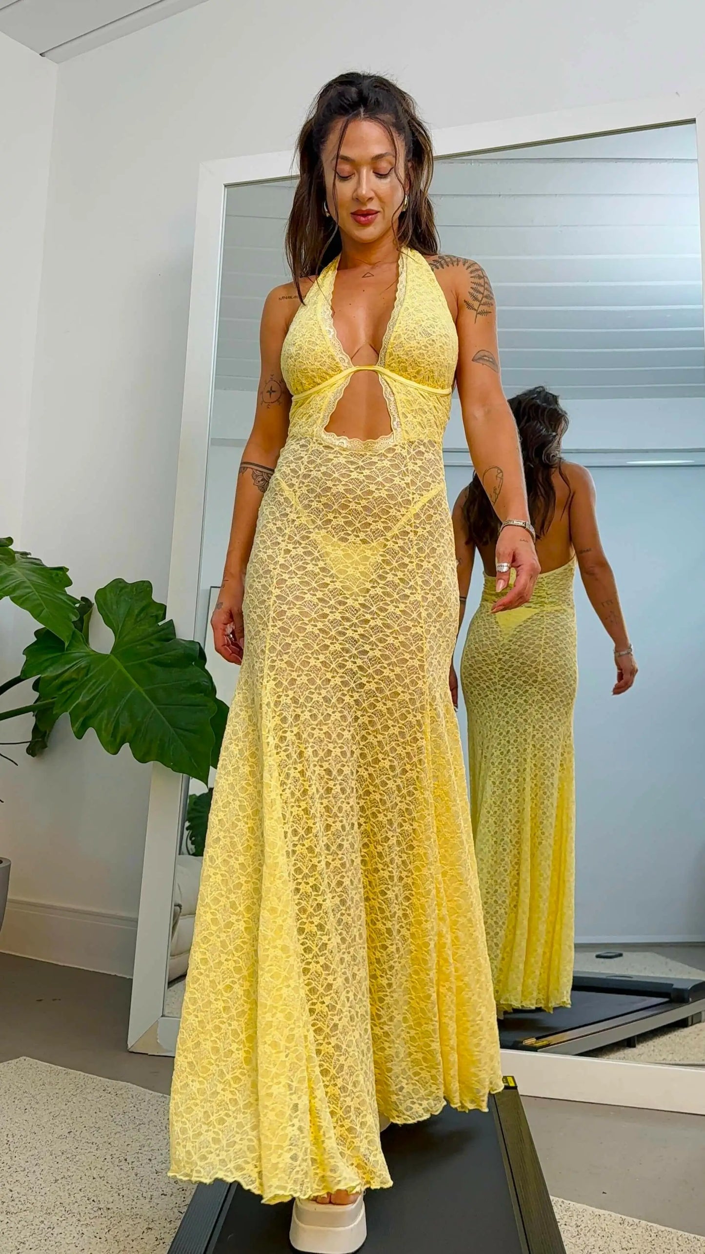 Sexy Halter Lace Sheer Evening Gown