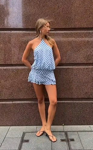Sexy Halter Polka Dot Backless Mini Skirt