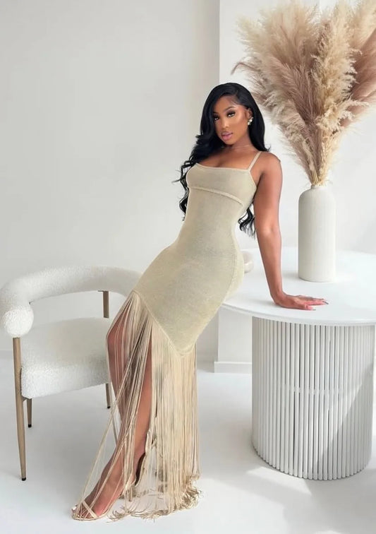 Sexy Sling Slim-Fitting Patchwork Tassel Dress