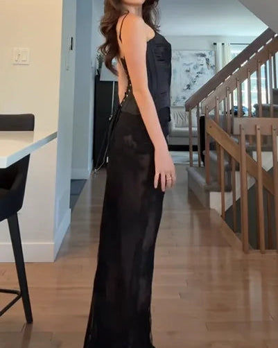 Sexy Strap Stitching Elegant Lace Maxi Dress