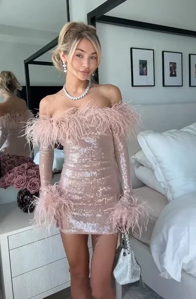 Modify off-Shoulder Tassel Sequins Mini Skirt