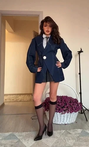 Sexy Temperament Elegant Striped Single Button Coat