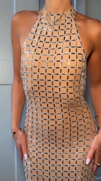 Sexy Sleeveless Halter Backless Sequins Dress