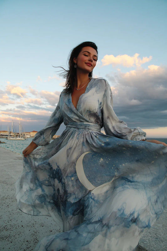 Quiet Night Sky V-neck Elegant Dress