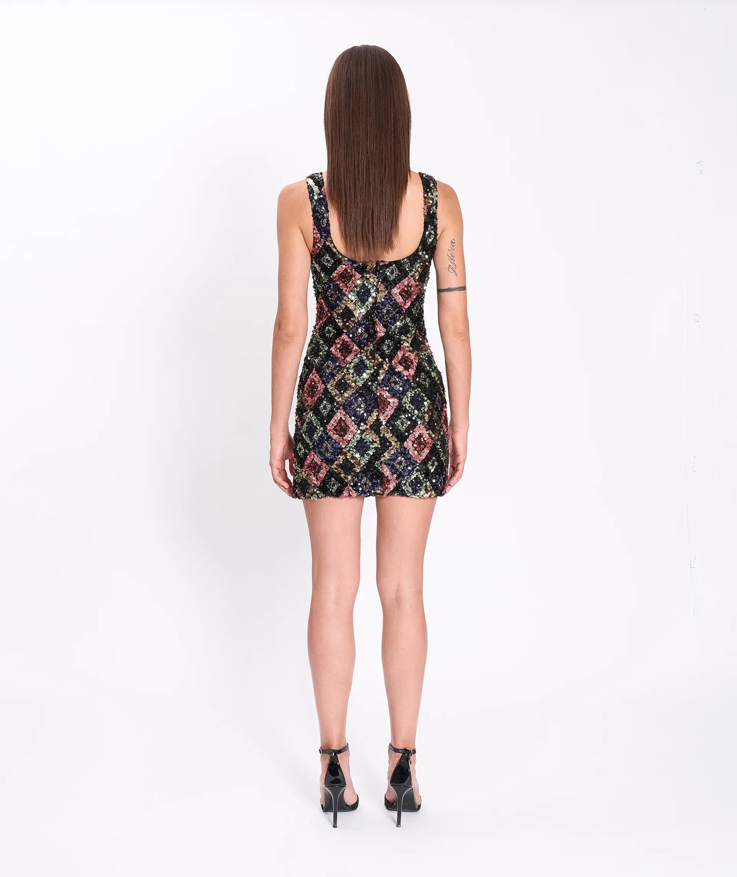 Sexy U Collar Colorful Sequined Embroidery Mini Skirt