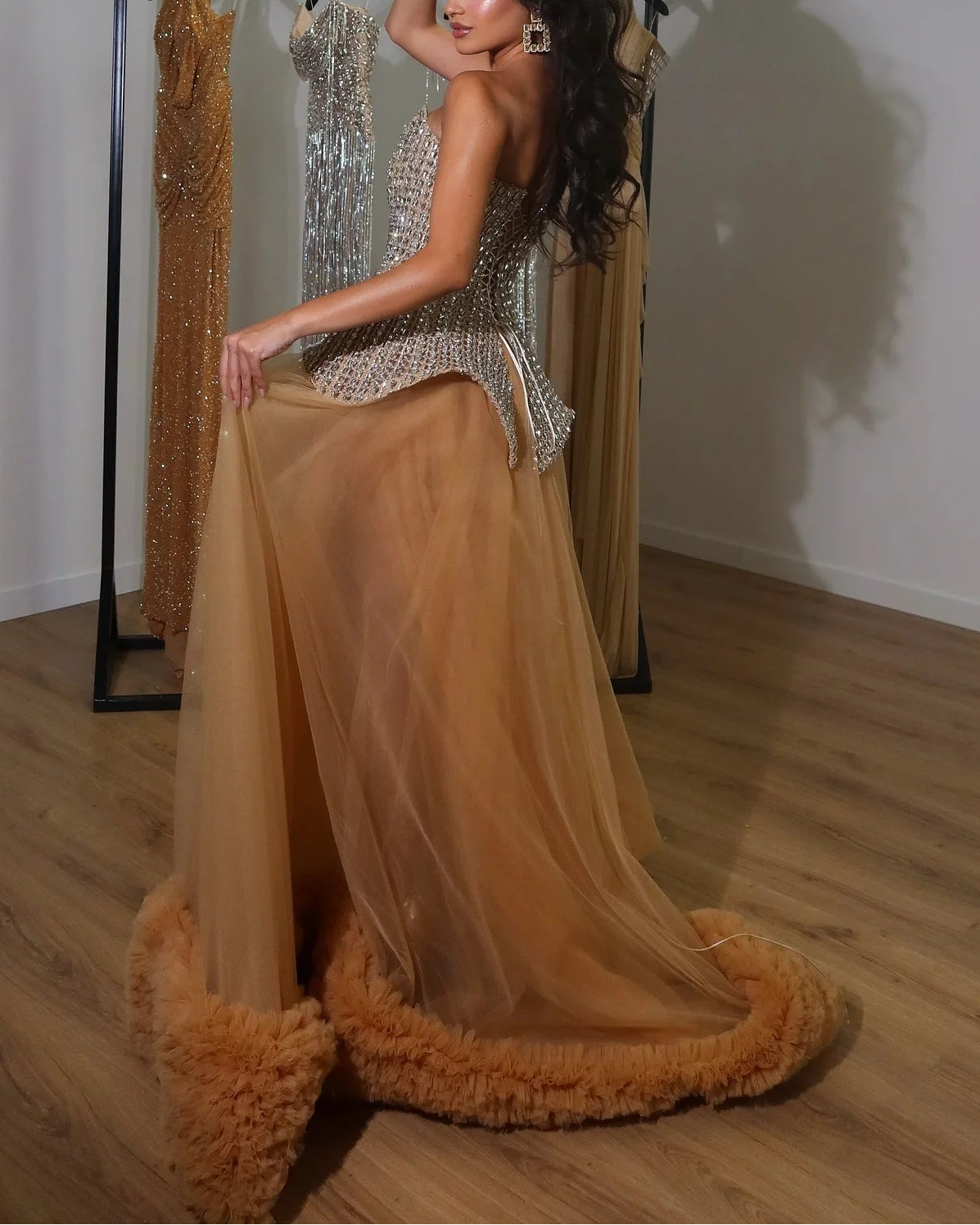 Sexy Luxury Tube Top Rhinestone Queen Swing Maxi Dress