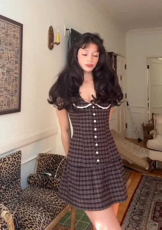 Vintage Plaid Doll Collar Mini Dress | Sweet & Cool Preppy Dress
