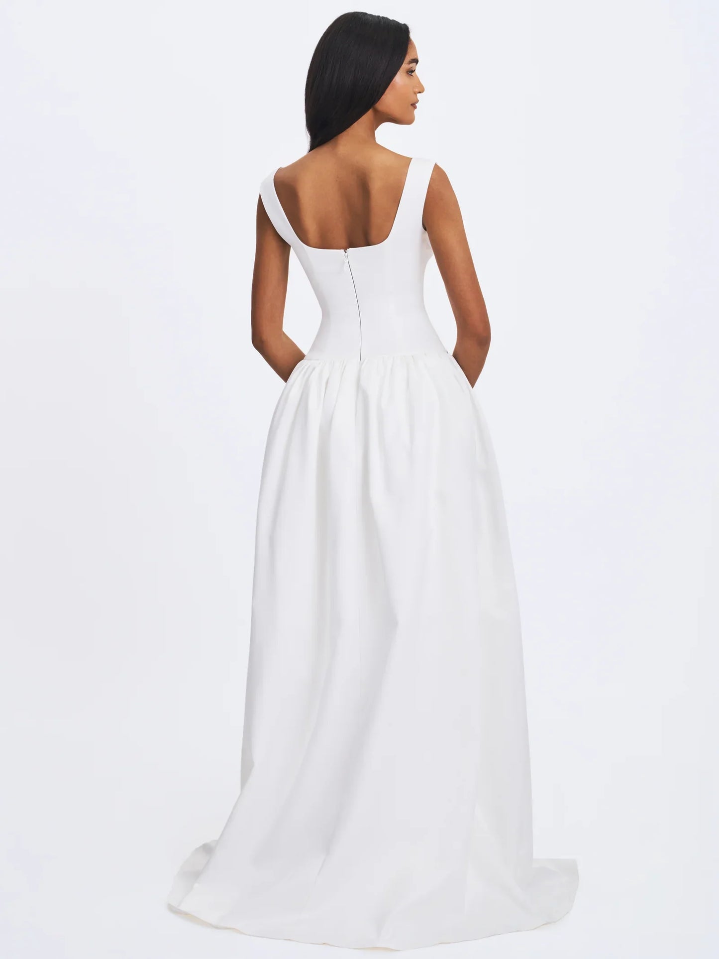 Minimalist Square Neck Waist-Cinched Wedding Dress